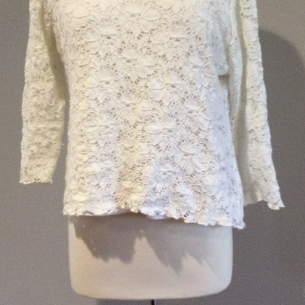 Cynthia Max White Lined Lace Overlay Blouse Size XL - Picture 3 of 16